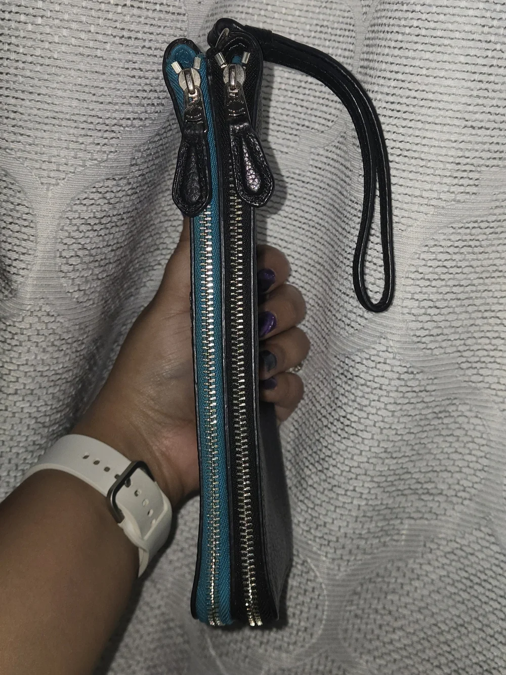 Coach Teal & Navy Large Leather Double Zip Wristlet